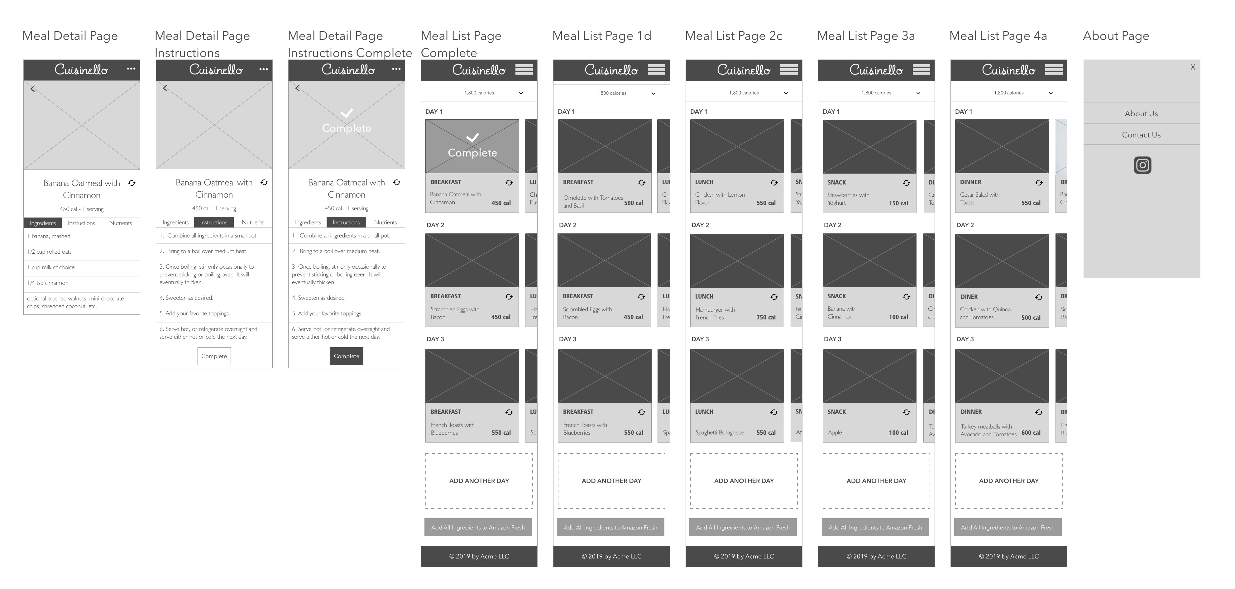 Grayscale wireframes